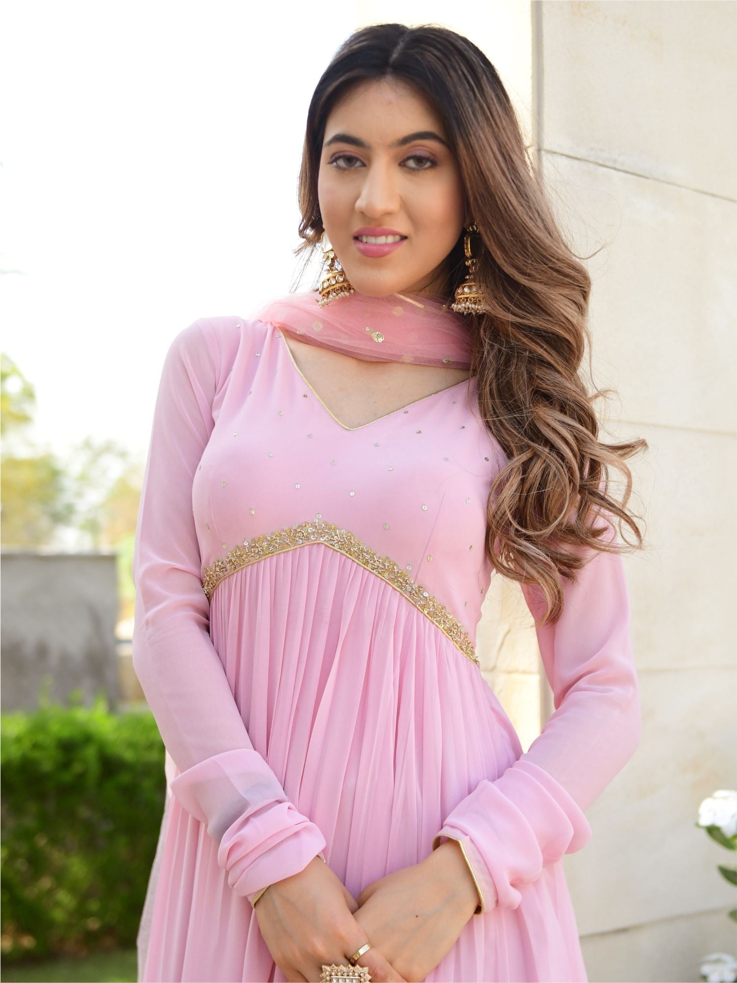 Baby Pink Georgette Long Dress