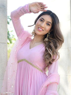 Baby Pink Georgette Long Dress