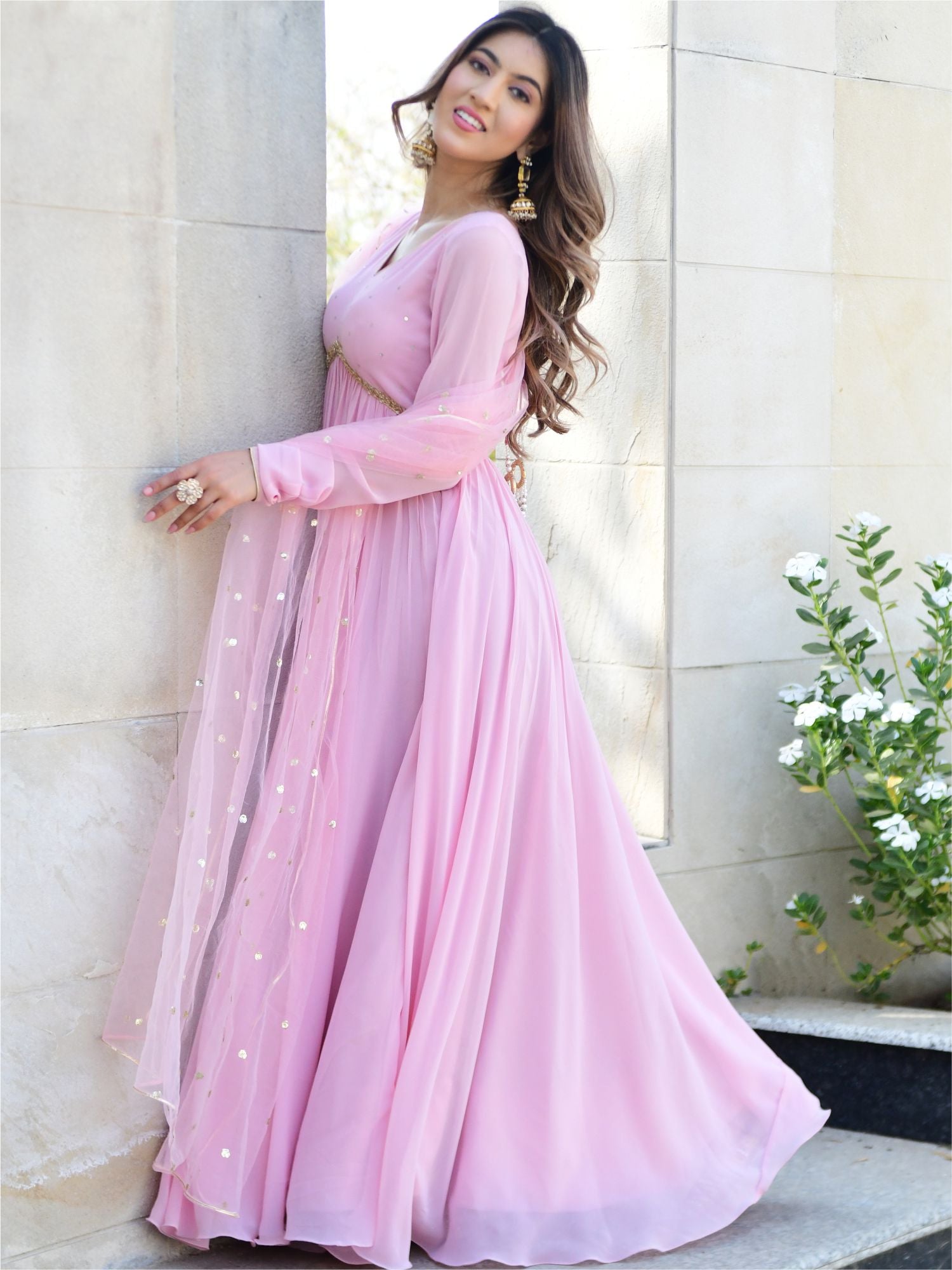 Baby Pink Georgette Long Dress