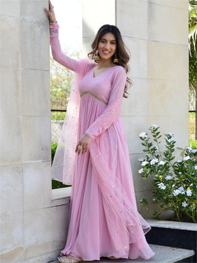 Baby Pink Georgette Long Dress