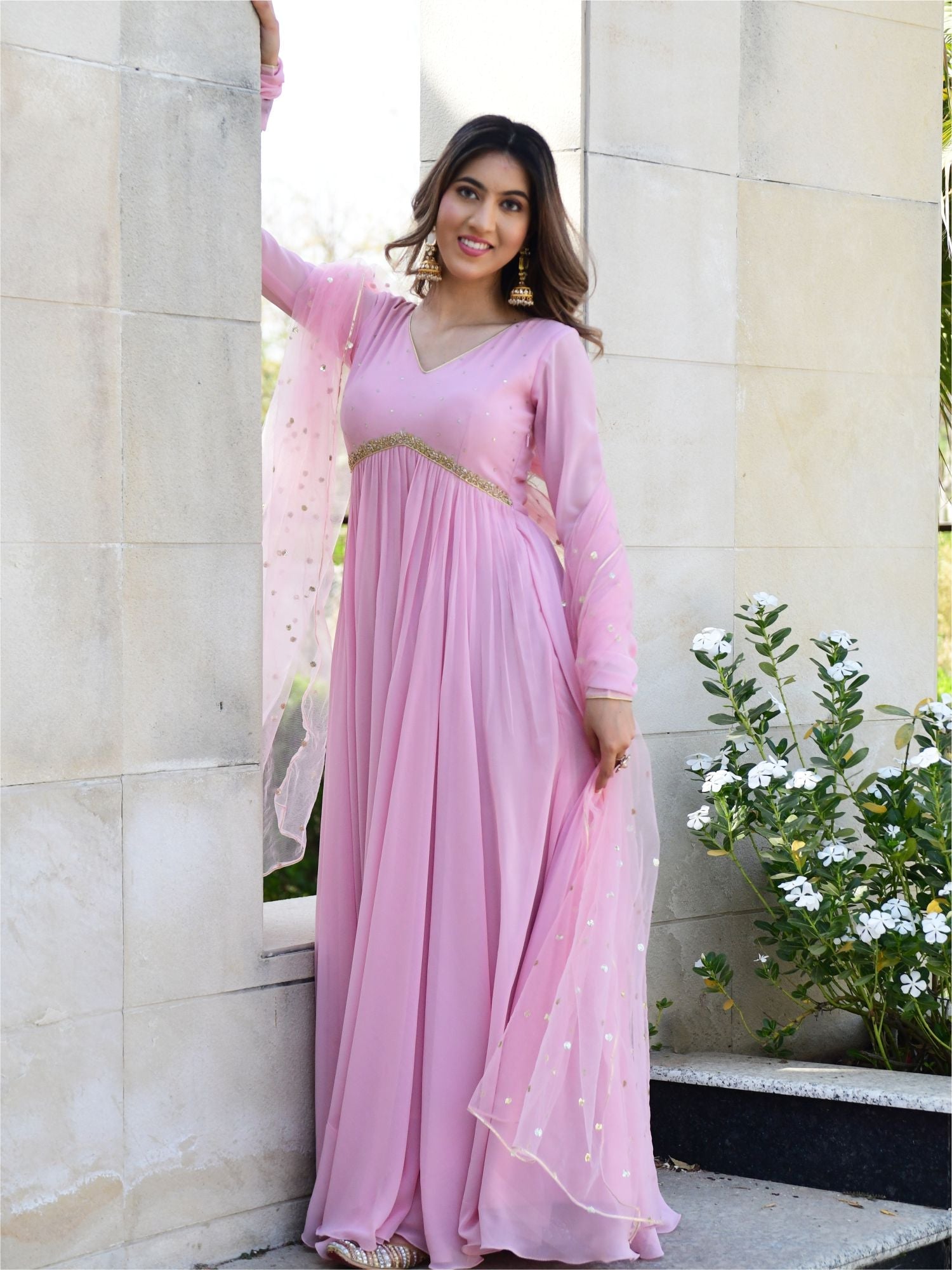 Baby Pink Georgette Long Dress