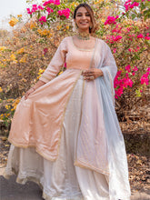 Peach and Grey Anarkali Skirt Set