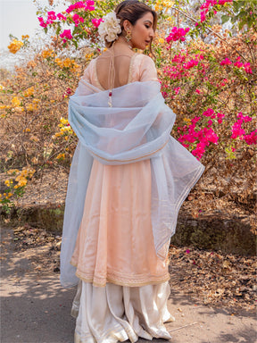 Peach and Grey Anarkali Skirt Set