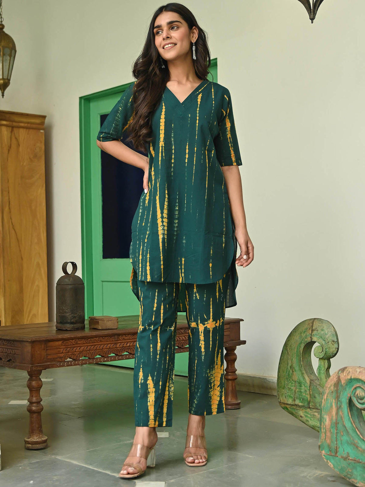 Dark Green Shibori Kurta Set