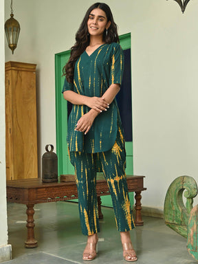 Dark Green Shibori Kurta Set