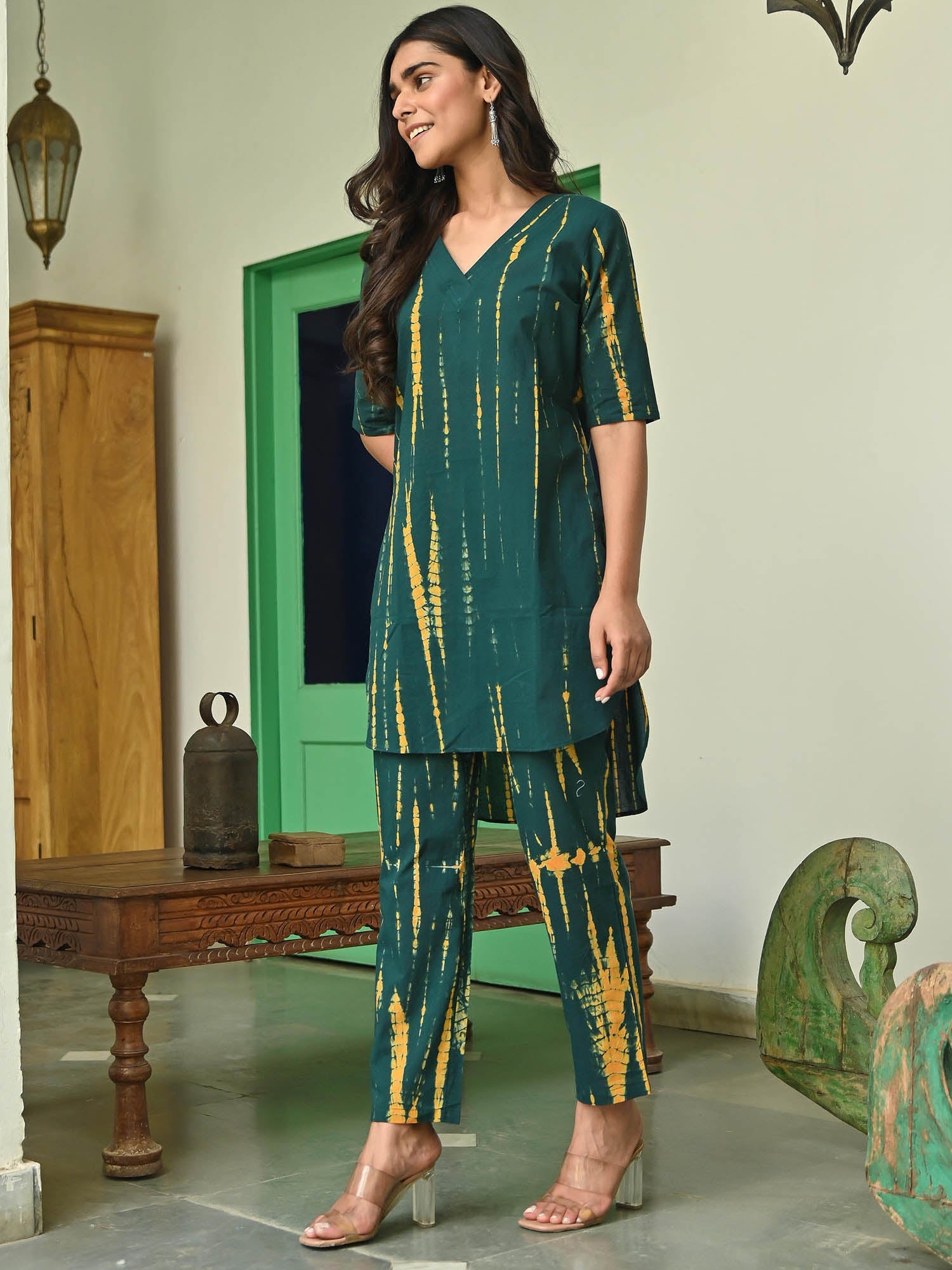 Dark Green Shibori Kurta Set