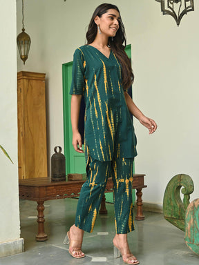 Dark Green Shibori Kurta Set