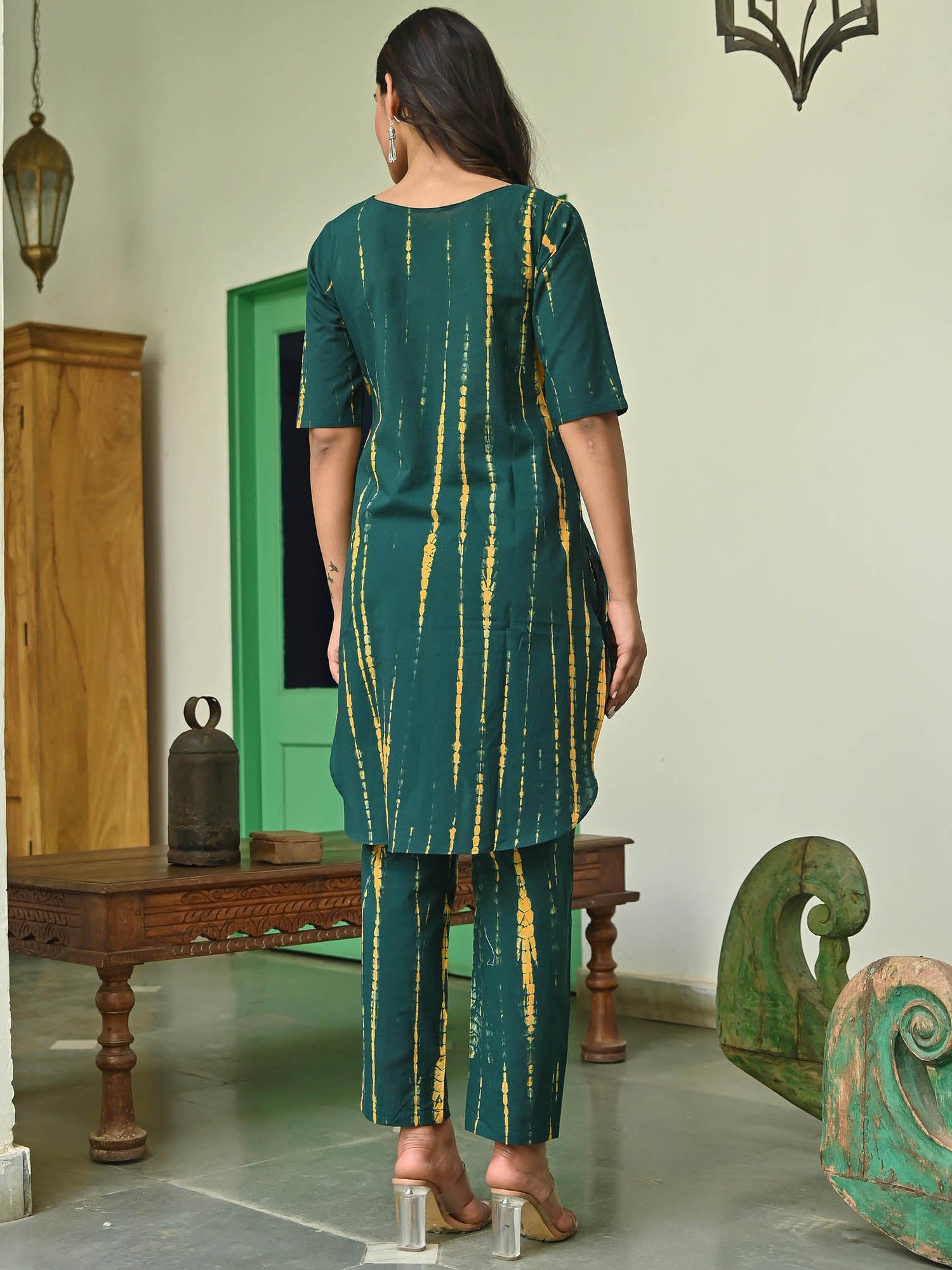 Dark Green Shibori Kurta Set