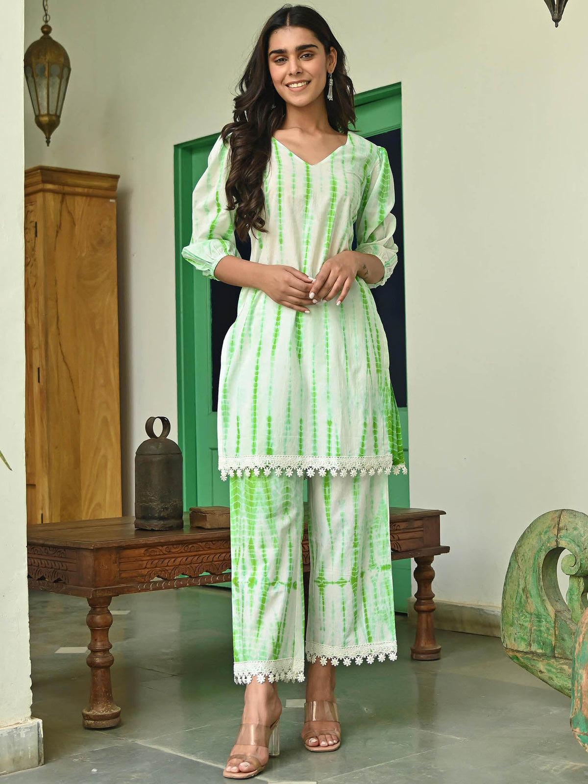 Parrot Green Shibori Kurta Set