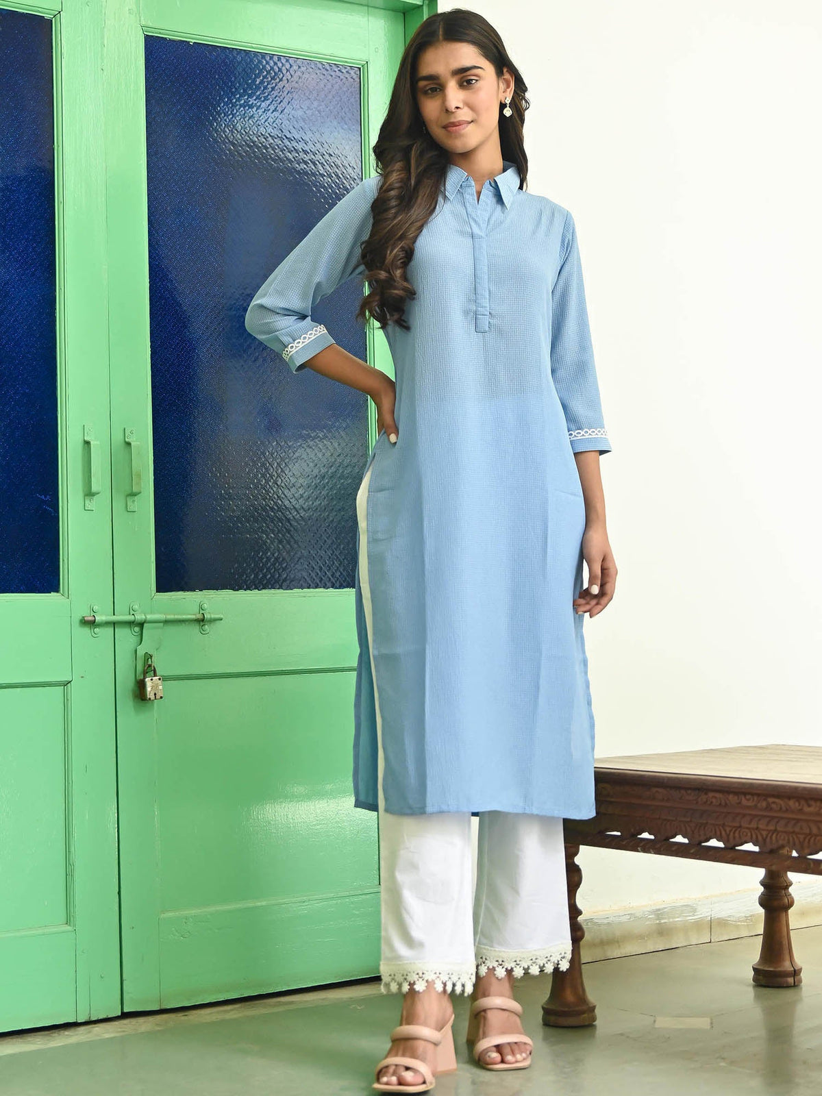 Blue Straight Kurta with Pants