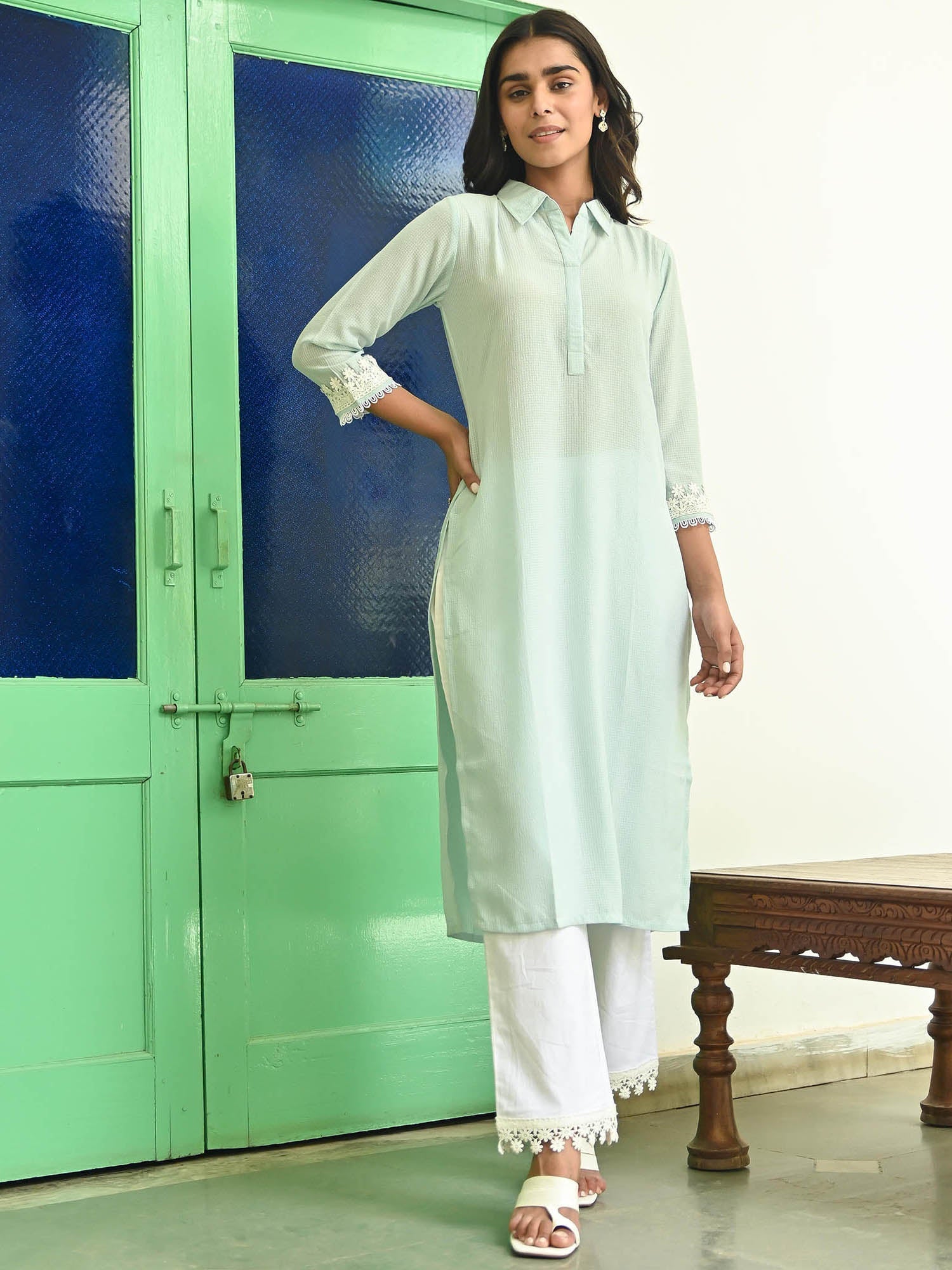 Light Blue Straight Kurta with Pants