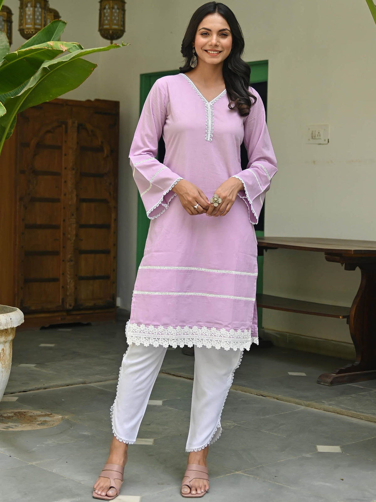 Purple Cotton Kurta With Dhoti Pants