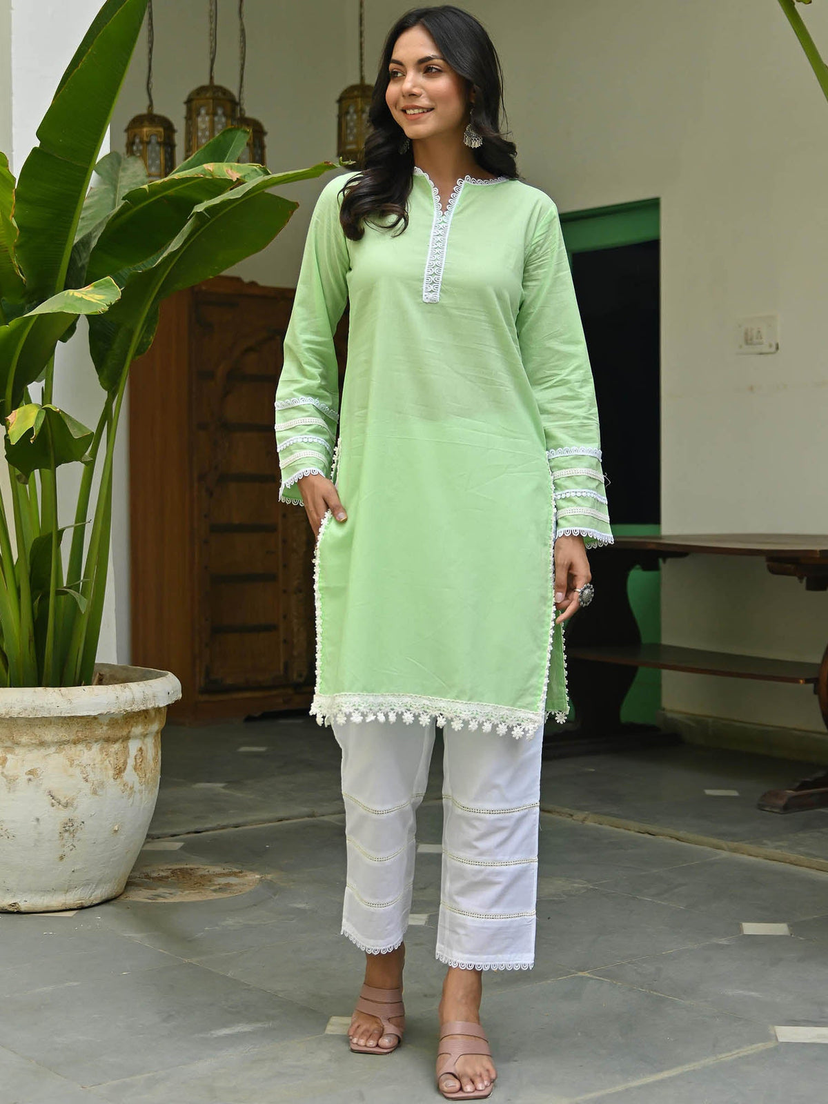 Green Cotton Kurta Set