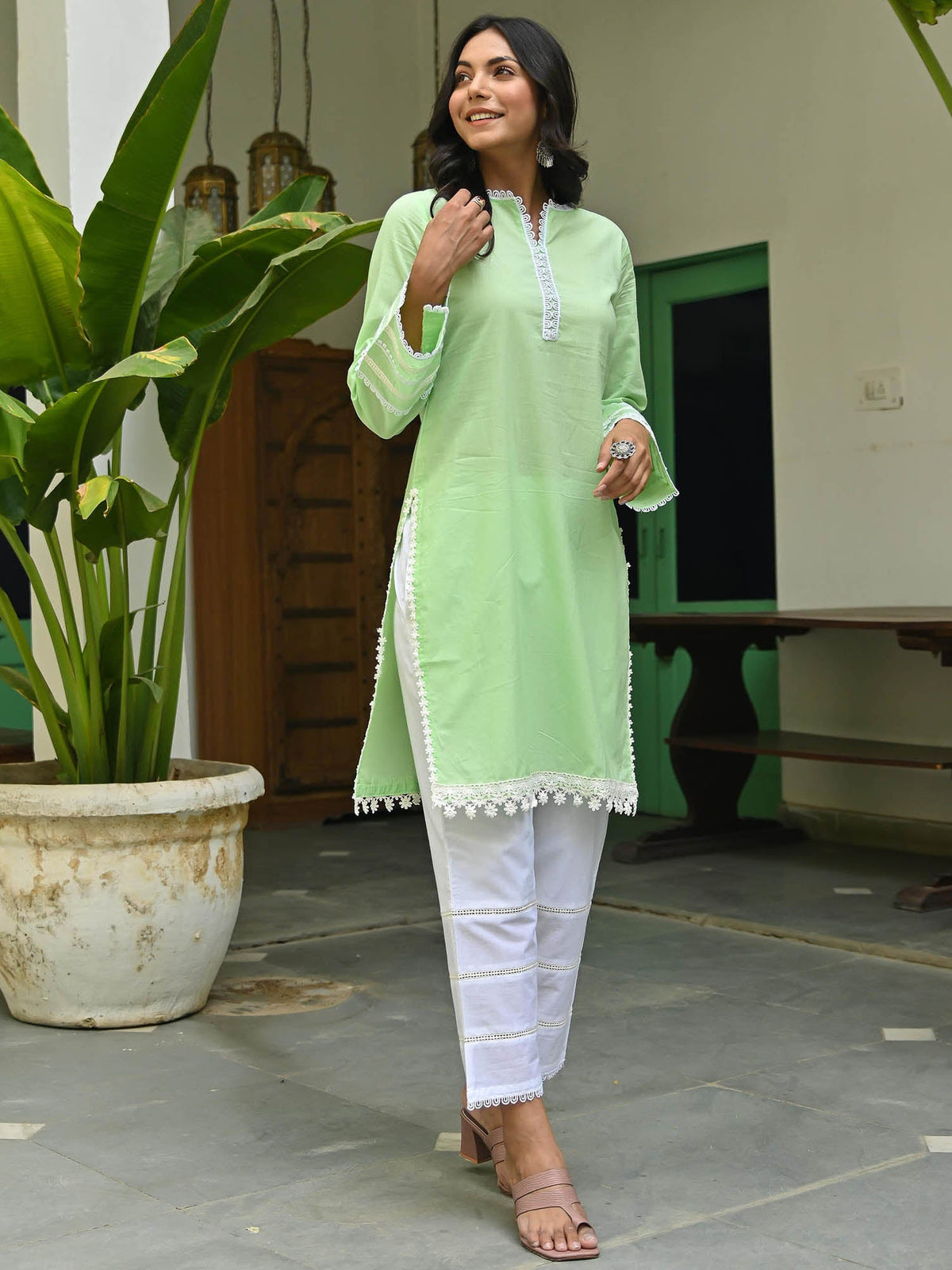 Green Cotton Kurta Set