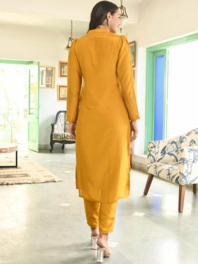 Mustard Yellow Silk Straight Kurta Set