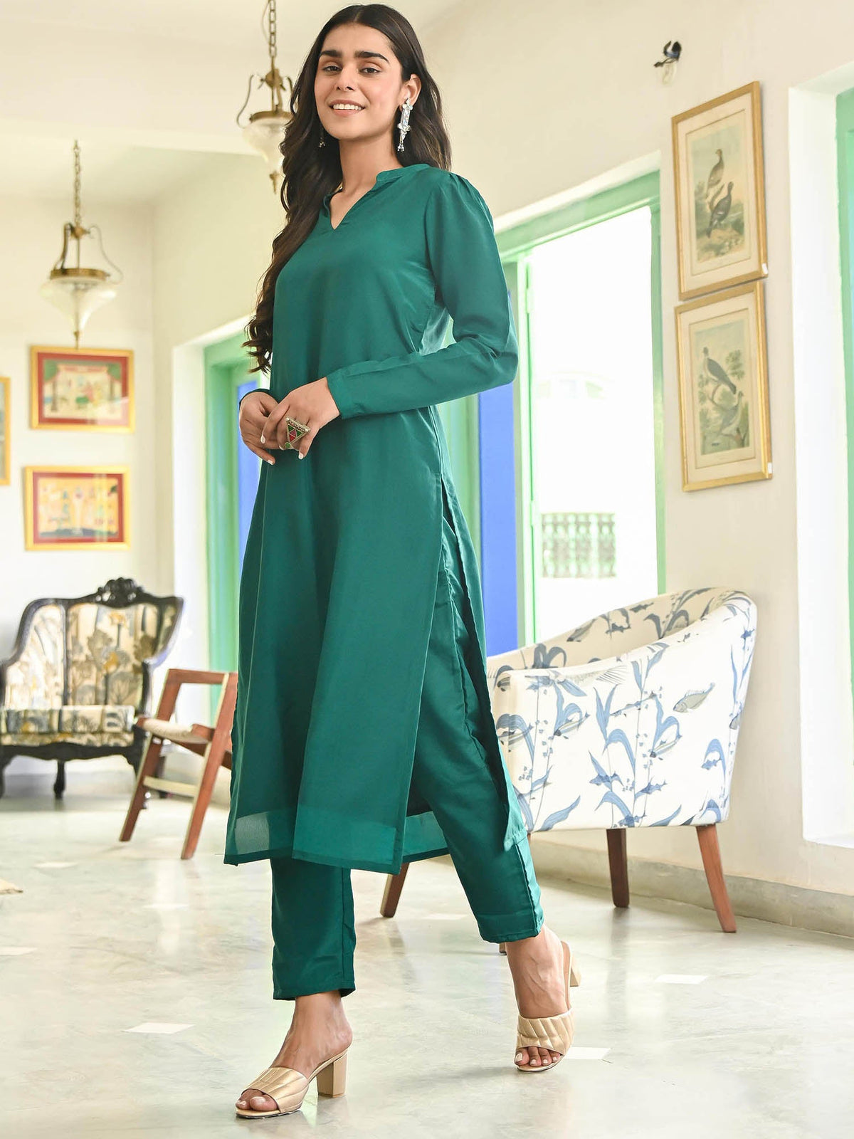 Green Silk Straight Kurta Set