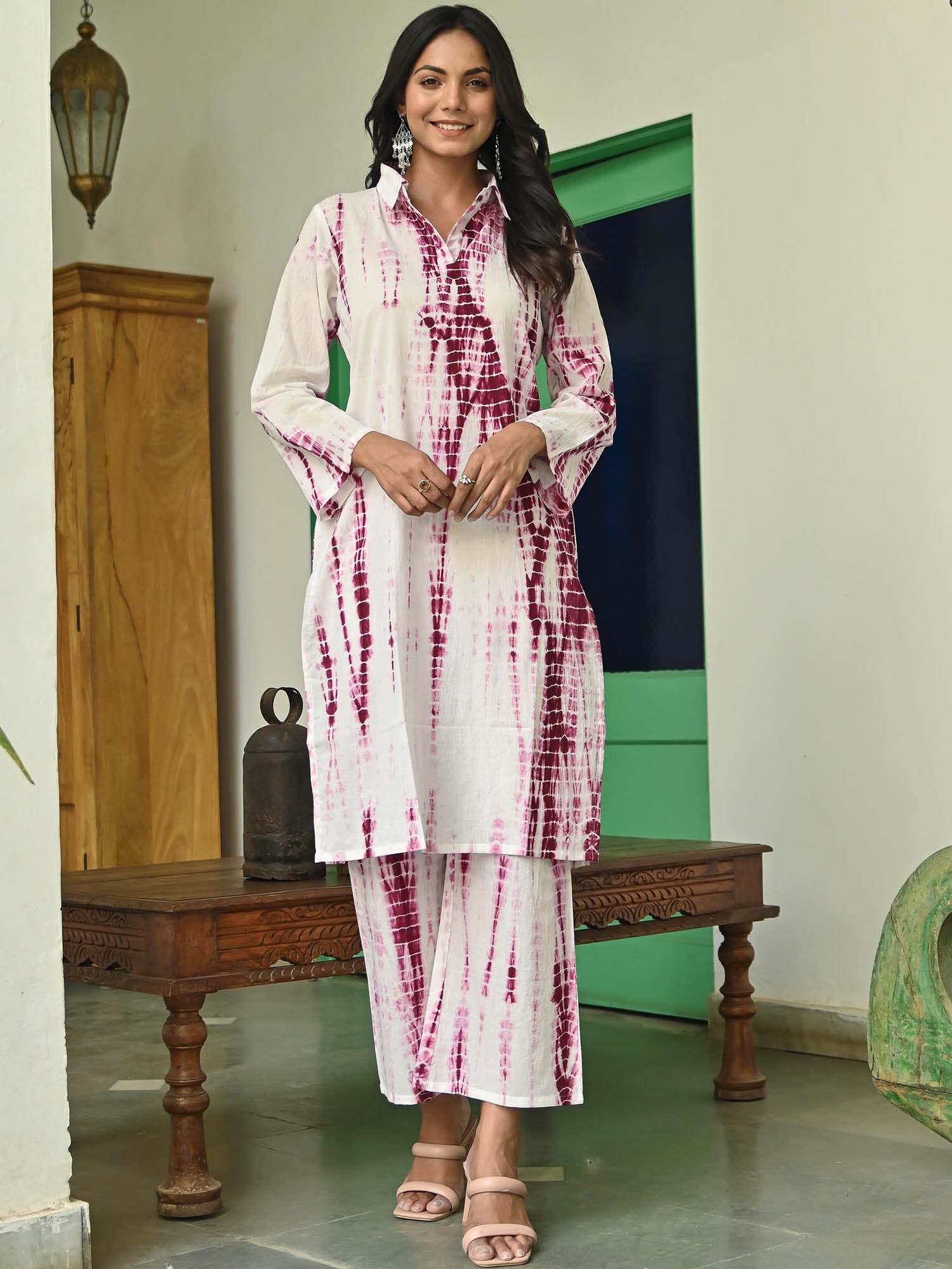 Pink Cotton Shibori Kurta Set