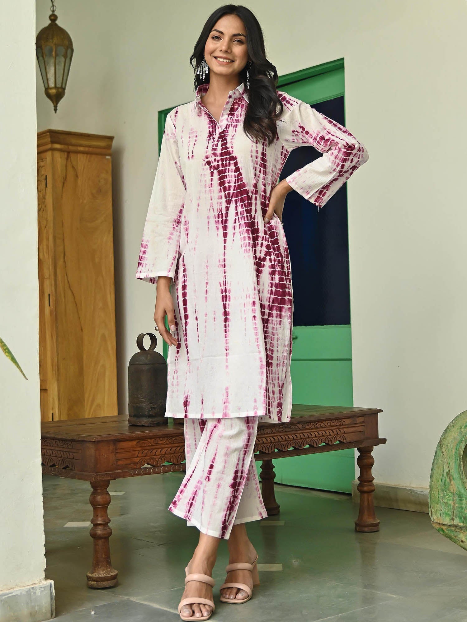 Pink Cotton Shibori Kurta Set