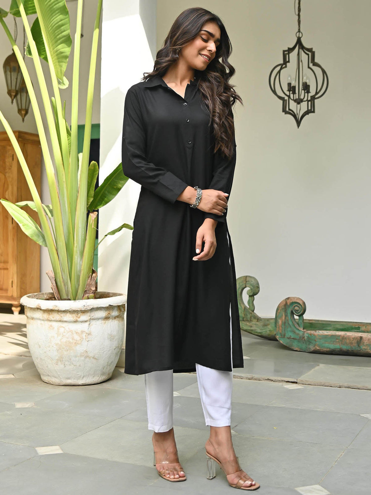 Black Rayon Kurta  Pant Set