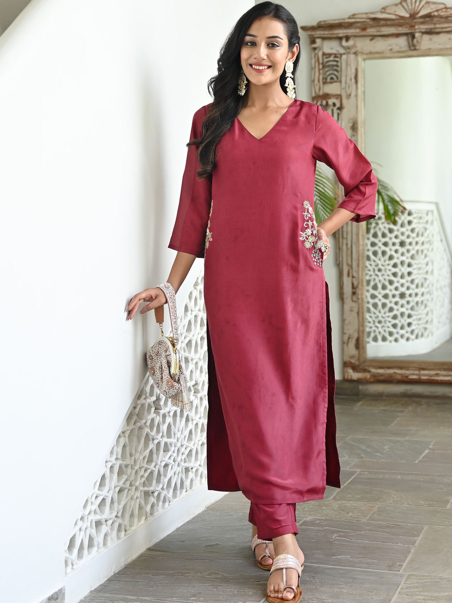 Plum Handwork Kurta Set