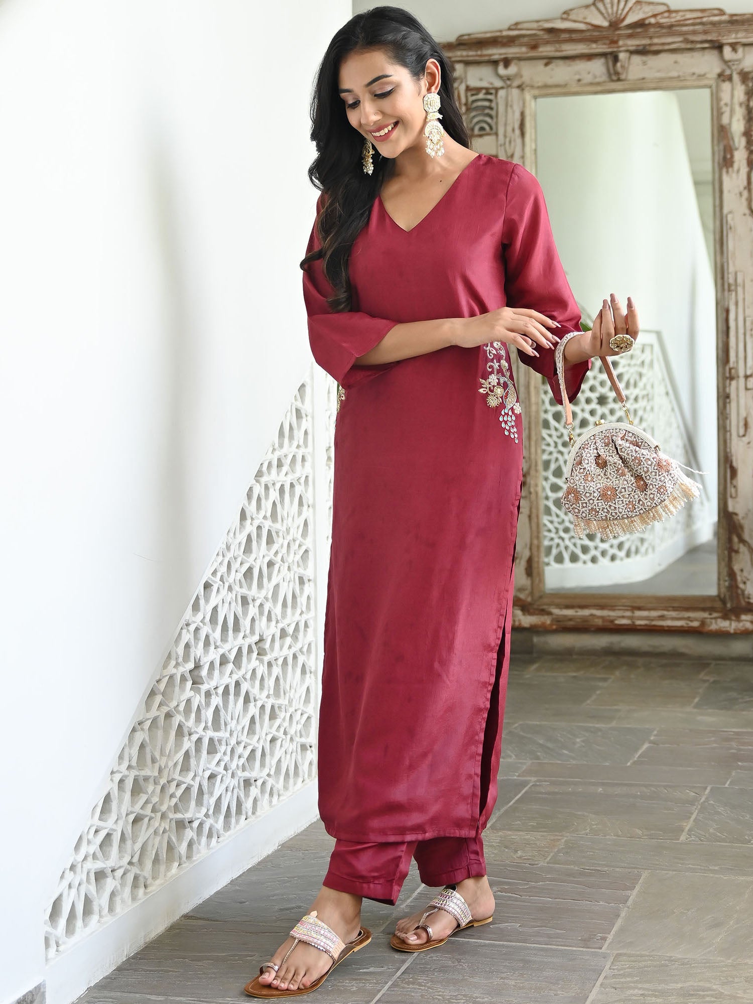 Plum Handwork Kurta Set