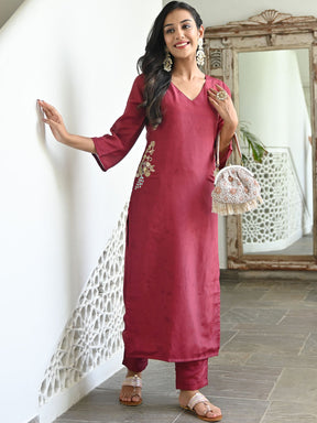 Plum Handwork Kurta Set