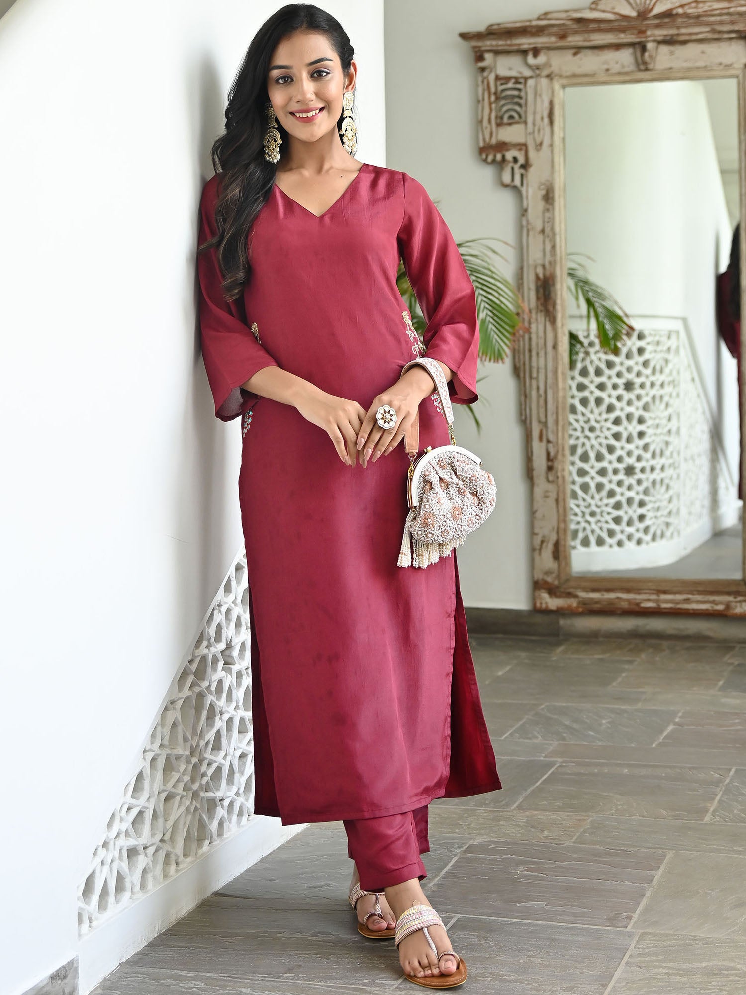 Plum Handwork Kurta Set