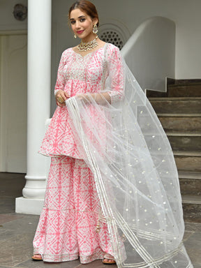 Pink Cotton Printed Sharara Set