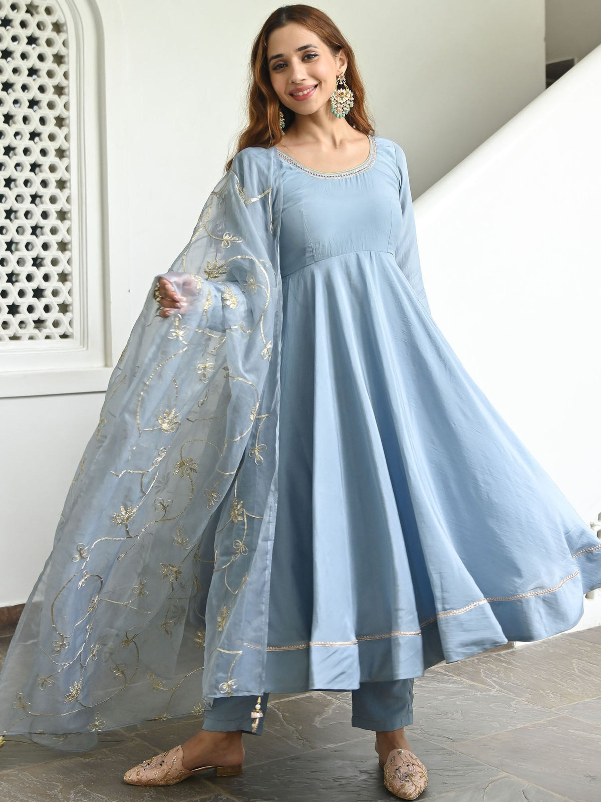 Powder Blue Solid Anarkali Set