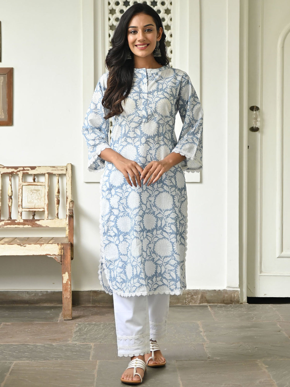 Blue Hand Block Kurta Set