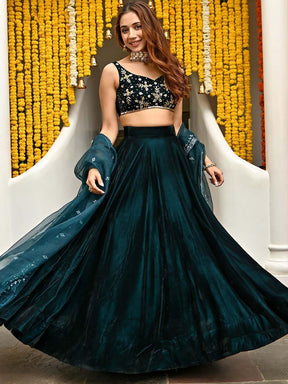 Teal Velvet Lehenga