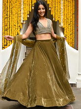 Olive Green Velvet Lehenga