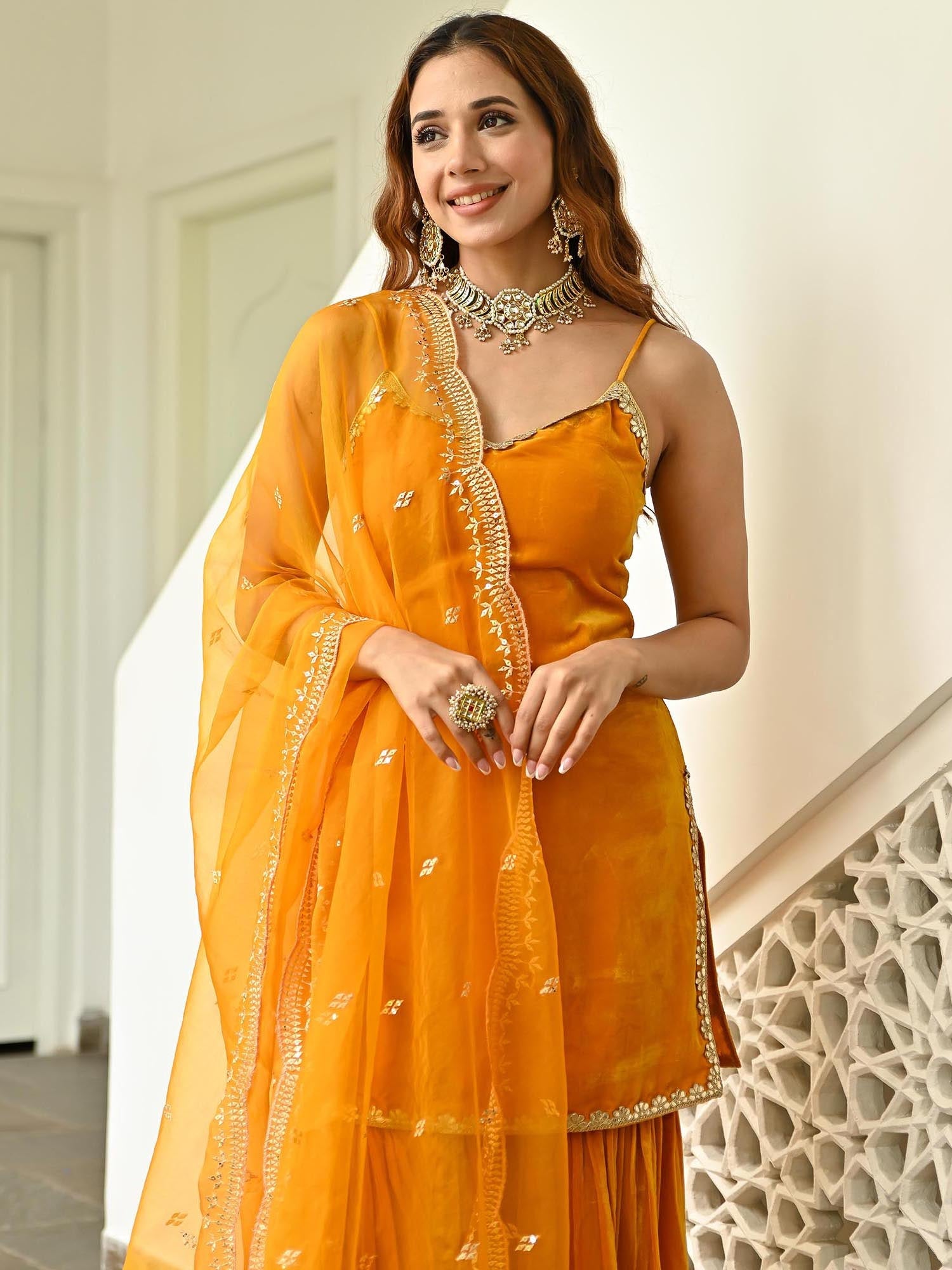 Mustard Velvet Sharara Set