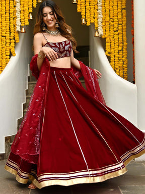 Maroon Velvet Lehenga Set