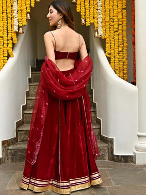 Maroon Velvet Lehenga Set