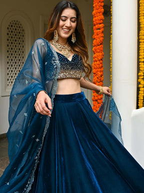 Blue Velvet Lehenga Set