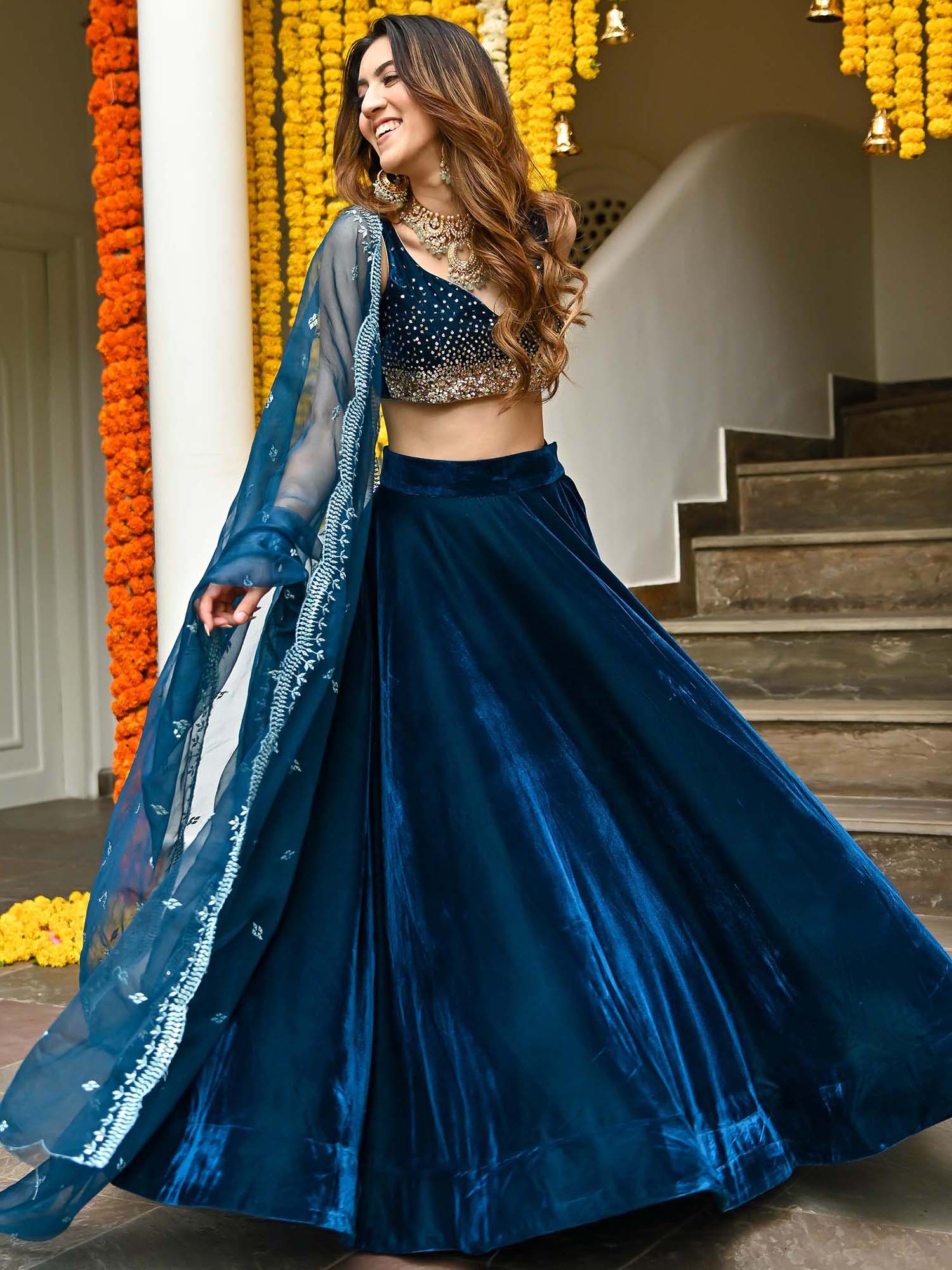 Blue Velvet Lehenga Set