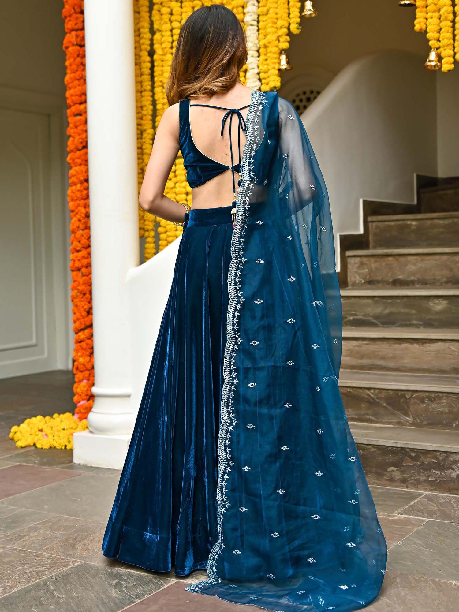 Blue Velvet Lehenga Set