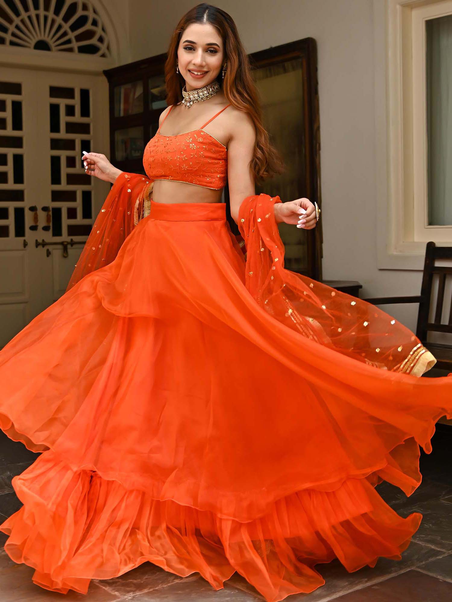 Orange Organza Lehenga