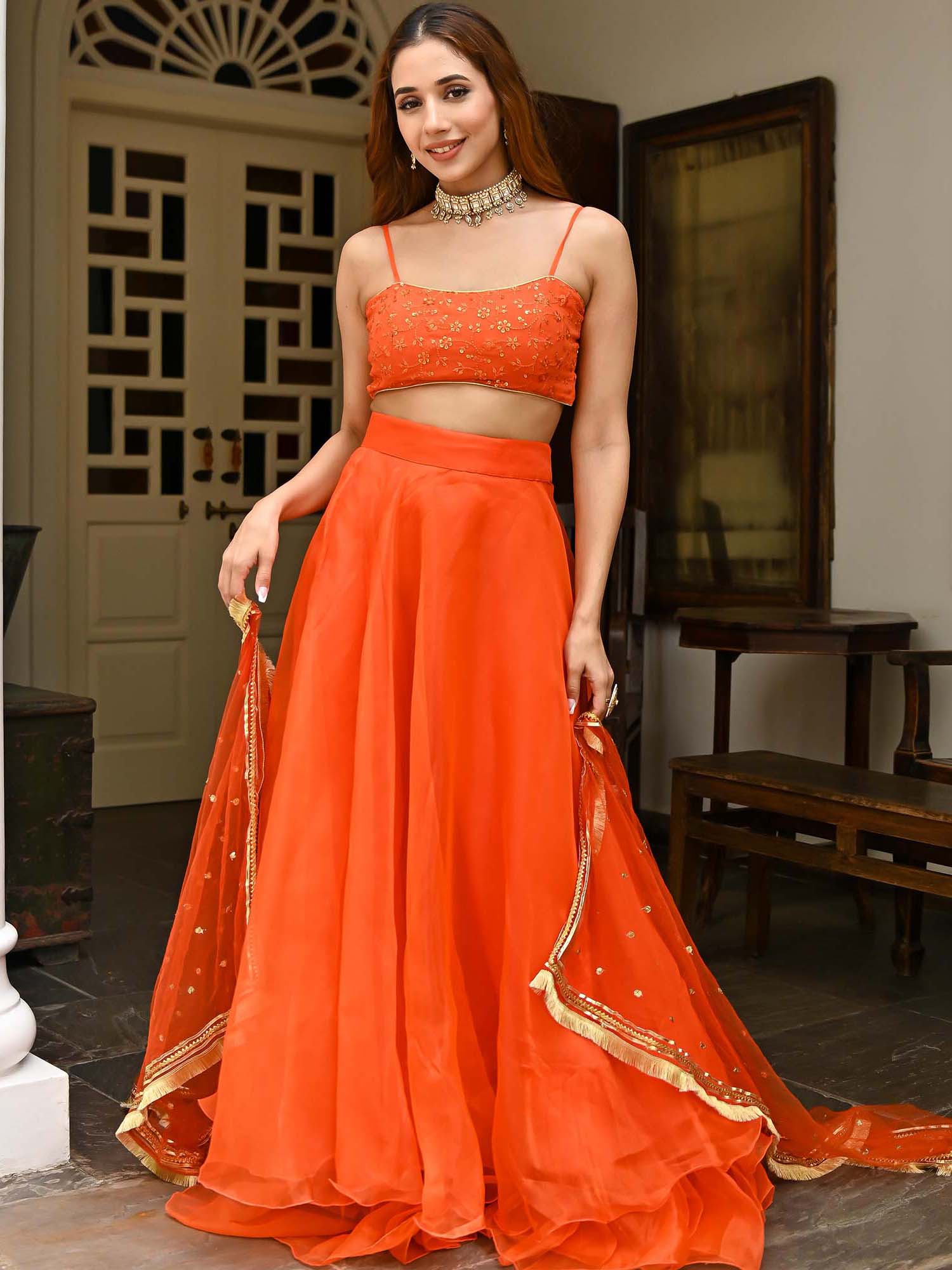 Orange Organza Lehenga