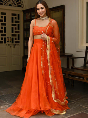 Orange Organza Lehenga