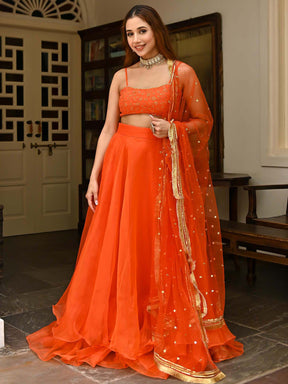 Orange Organza Lehenga