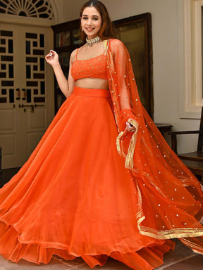 Orange Organza Lehenga