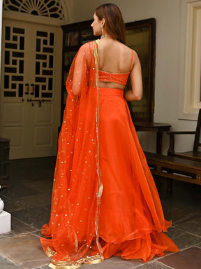 Orange Organza Lehenga