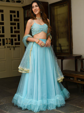 Sky Blue Organza Lehenga Set