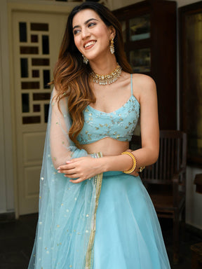 Sky Blue Organza Lehenga Set