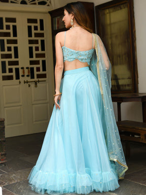 Sky Blue Organza Lehenga Set