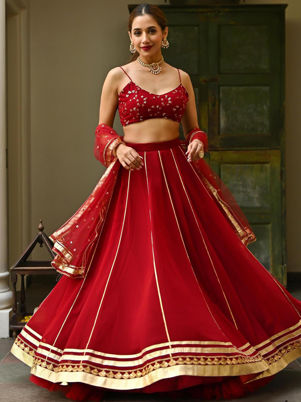 Maroon Gota Lehenga Set