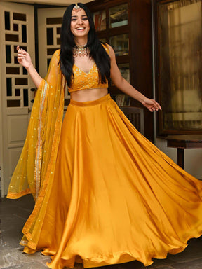 Mustard Silk Lehenga Set