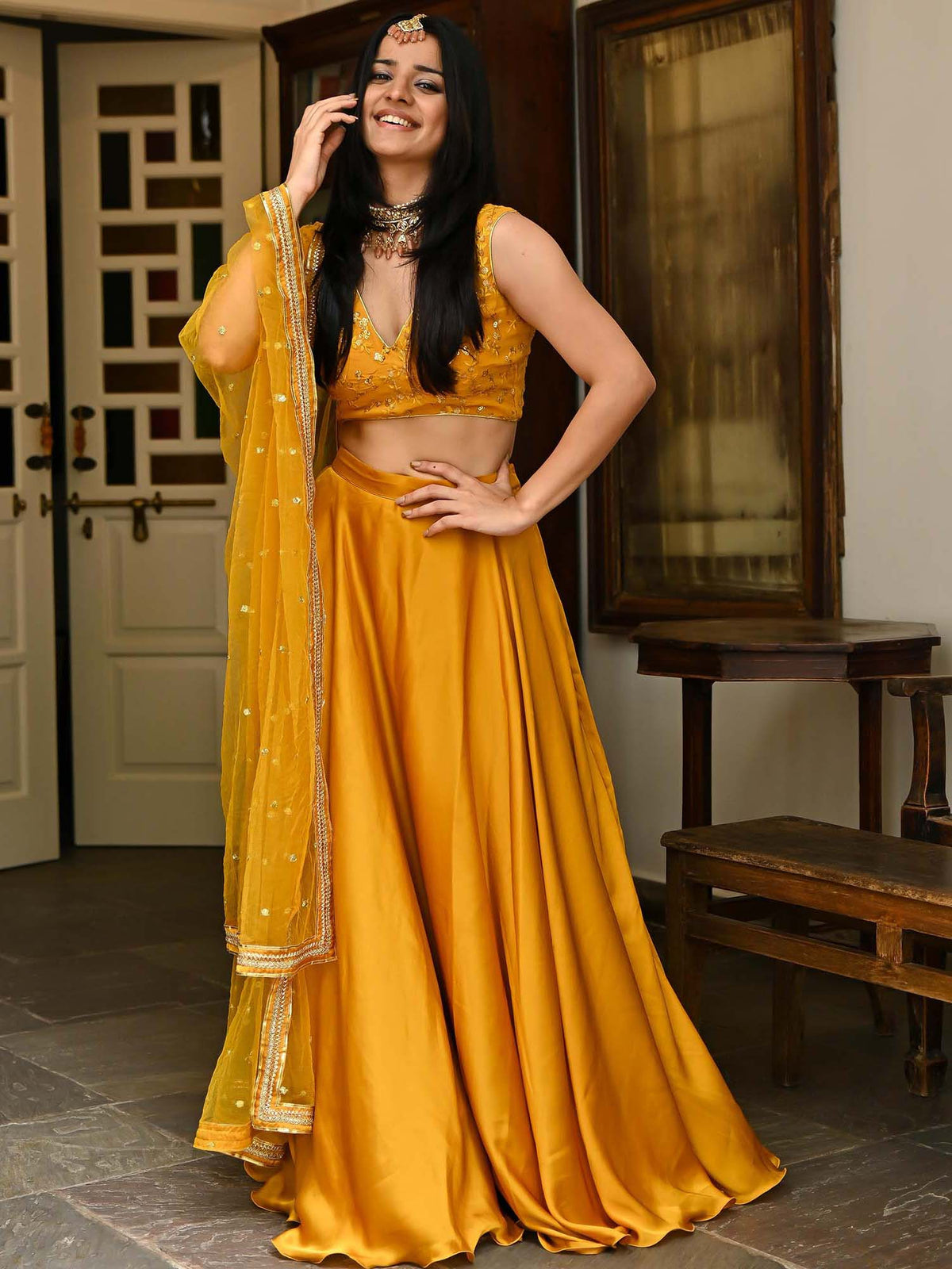 Mustard Silk Lehenga Set